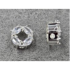 Бусина 10 мм з білими стразами колір срібло  (гіпоалергений сплав)