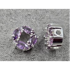 Бусина 10 мм с аметистовыми стразами цвет серебро (гиппоаллергенный сплав)