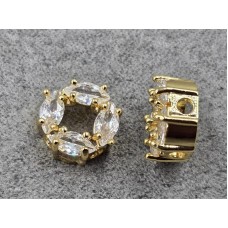 Бусина 10 мм с белыми стразами цвет золото (гиппоаллергенный сплав)