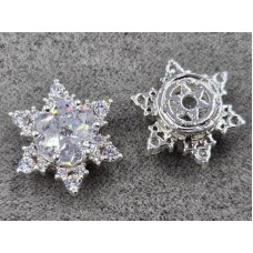 Бусина 14 мм с белым стразом цвет серебро (гиппоаллергенный сплав)