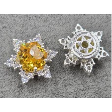 Бусина 14 мм с темно желтым стразом цвет серебро (гиппоаллергенный сплав)