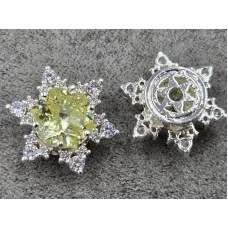 Бусина 14 мм с салатовым стразом цвет серебро (гиппоаллергенный сплав)