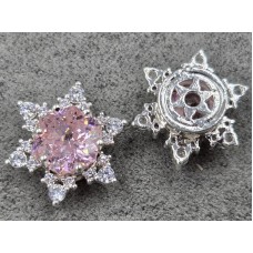 Бусина 14 мм с розовым стразом цвет серебро (гиппоаллергенный сплав)