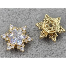 Бусина 14 мм с белым стразом цвет золото (гиппоаллергенный сплав)