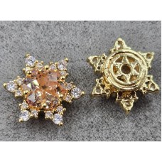 Бусина 14 мм с персиковым стразом цвет золото (гиппоаллергенный сплав)