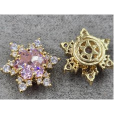 Бусина 14 мм с розовым стразом цвет золото (гиппоаллергенный сплав)