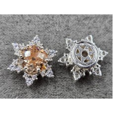 Бусина 14 мм с персиковым стразом цвет серебро (гиппоаллергенный сплав)