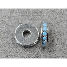 Рондель 8*2 мм колір сталь з блакитними стразами (гіпоалергений сплав)