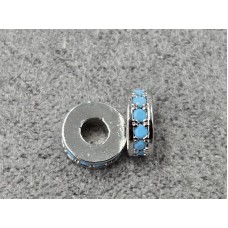 Рондель 6*2 мм колір сталь з блакитними стразами (гіпоалергений сплав)