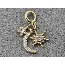 Рондель 2*8 мм отв. 4 мм з підвісками 2*11 мм + 9 мм +6 мм колір лимонне золото (гіпоалергений сплав)