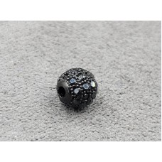 Бусина куля 6 мм чорна з чорними фіанітами (гіпоалергенний сплав)