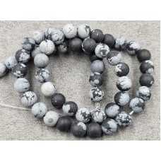 Обсидиан снежный 6,6-6,8 мм матовый длина 37-38 см