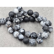 Обсидиан снежный 10,6-10,8 мм матовый длина 37-38 см