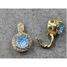 Подвеска-бейл 11*19 мм с голубым стразом цвет золото (гиппоаллергенный сплав)