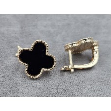 Серьги клевер 15 мм цвет золото (мед. сплав)