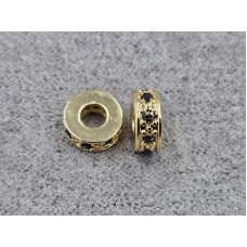 Рондель 3*7 мм колір золото з чорними стразами (гіпоалергений сплав)