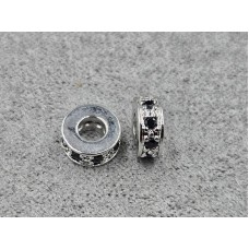 Рондель 3*7 мм колір сталь з чорними стразами (гіпоалергений сплав)