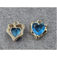 Підвіска серце 11*13 мм колір золото з блакитним стразом (гіпоалергений сплав)