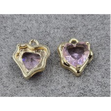 Підвіска серце 11*13 мм колір золото з рожевим стразом (гіпоалергений сплав)
