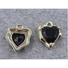 Підвіска серце 11*13 мм колір золото з чорним стразом (гіпоалергений сплав)