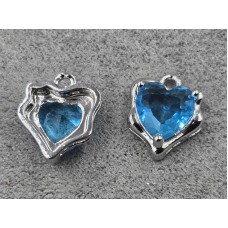 Підвіска серце 11*13 мм колір сталь з блакитним стразом (гіпоалергений сплав)