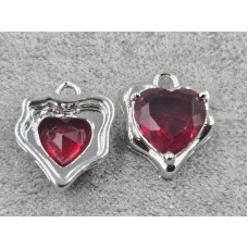 Підвіска серце 11*13 мм колір сталь з червоним стразом (гіпоалергений сплав)