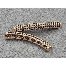 Бусина 4,5*31 мм колір рожеве золото з чорними стразами (гіпоалергений сплав)