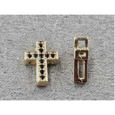 Бусина 10*13 мм колір золото з чорними стразами (гіпоалергений сплав)