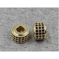 Бусина 9*6 мм колір лимонне золото з чорними стразами (гіпоалергений сплав)