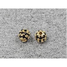 Бусина куля 4 мм колір лимонне золото з чорними стразами (гіпоалергений сплав)