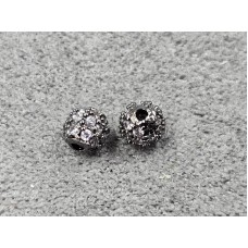 Бусина куля 4 мм колір чорний з білими стразами (гіпоалергений сплав)