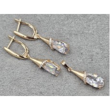 Комплект Xuping сережки 7*37 мм + кулон 7*27 мм колір золото 18к