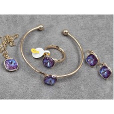Комплект Xuping серьги 12*19 мм + кулон + браслет + кольцо безразмерное колір 18к
