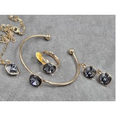 Комплект Xuping серьги 12*19 мм + кулон + браслет + кольцо безразмерное колір 18к