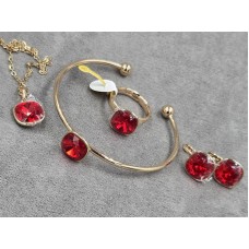 Комплект Xuping серьги 12*19 мм + кулон + браслет + кольцо безразмерное колір золото 18к