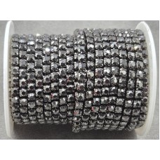 Стразовий ланцюг 4 мм SS18 колір гематитовий в однотонному металі (full hematite) 10 ярдів