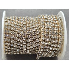 Стразовий ланцюг 4 мм SS18 прозорий в золоті (KC Gold/White) 10 ярдів
