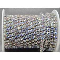 Стразовий ланцюг 4 мм SS18 AB в срібному металі (Silver/AB) 10 ярдів