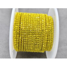 Стразовая цепь 10 ярдов ss4 (1,5 мм) желтая в однотонном металле S-40