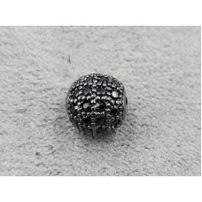 Бусина шар 8 мм черный с черными фианитами (гипоаллергенный сплав)