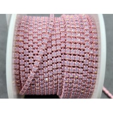 Стразовая цепь ss6 (2 мм) 1 метр розовый опал в однотонном металле A-100 (rose opal)