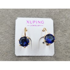 Сережки Xuping з синім стразом 6 мм в. 12 мм колір 18к 