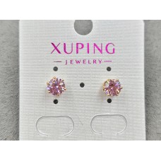 Гвоздики Xuping с розовым стразом 6 мм цвет 18к