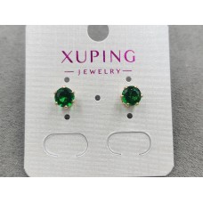 Гвоздики Xuping с зеленим стразом 6 мм колір 18к