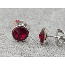 Гвоздики Xuping с красным стразом Swarovski 9мм родий