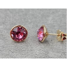 Гвоздики Xuping 9 мм с розовым стразом Swarovski цвет 18к