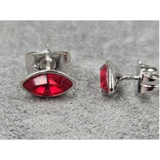 Гвоздики Xuping 9*5 мм с красным стразом Swarovski родий	