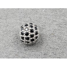 Бусина шарик 8 мм серебро с черными фианитами (гипоаллергенный сплав)