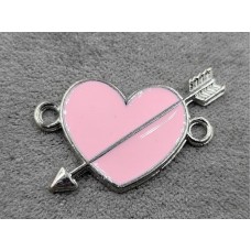 Конектор серце 16*25 мм рожева емаль в металі стального кольору
