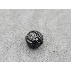 Бусина куля кавунчик 8 мм чорна з білими фіанітами (гіпоалергенний сплав)